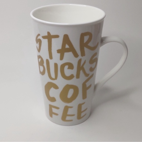 𝅺STARBUCKS 16fl oz Coffee Mug Gold Graffiti White With A Lid - Picture 2 of 11